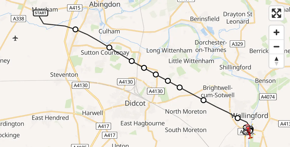 Flight route Air Ambulance Helicopter Marcham - Cholsey, 09 July 2026, 12:50