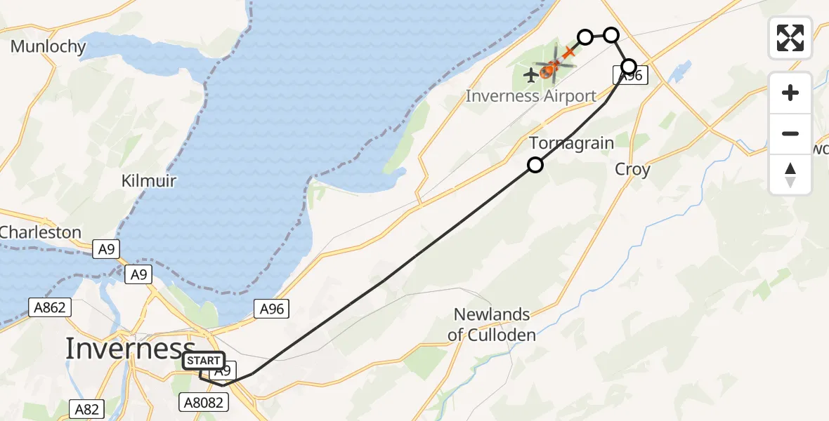 Flight route Coastguard Helicopter Inverness - Inverness Airport, 09 July 2026, 12:52