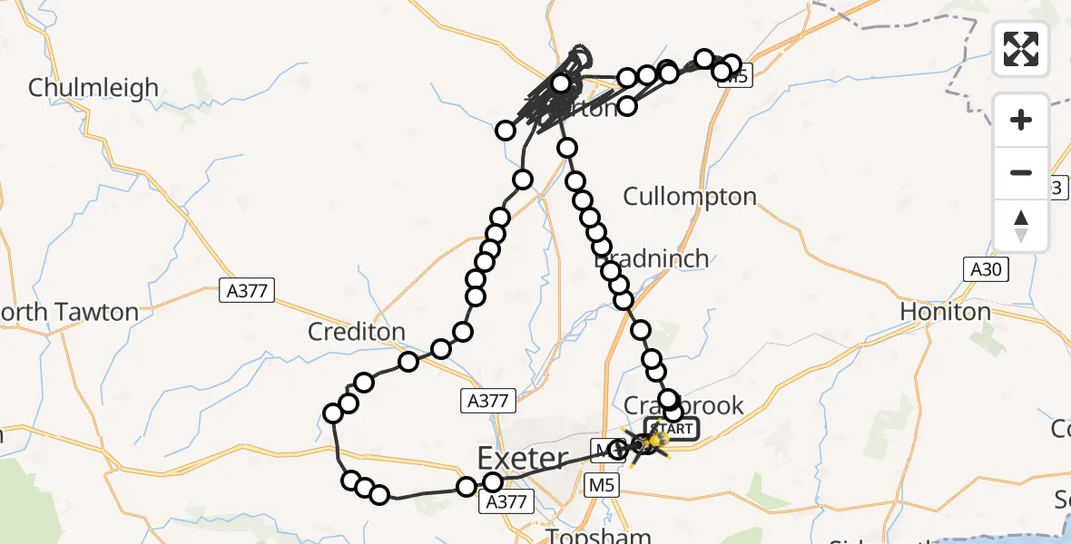 Flight route Police Helicopter Exeter International Airport - Clyst Honiton, 09 July 2026, 12:59
