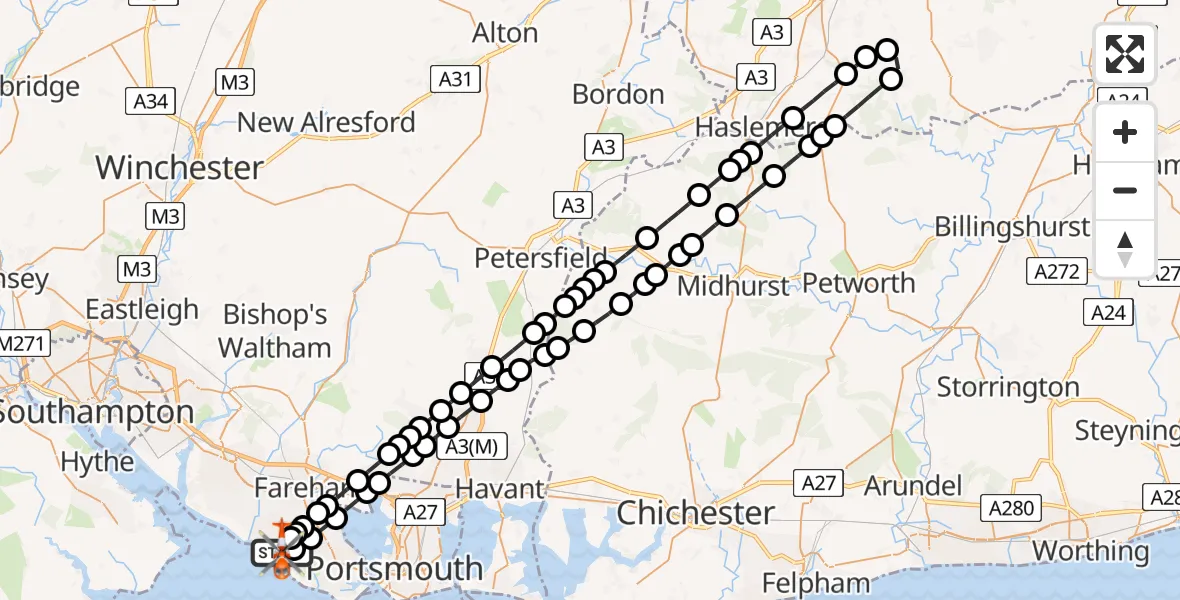 Flight route Coastguard Helicopter Solent Airport - Solent Airport, 09 July 2026, 13:09