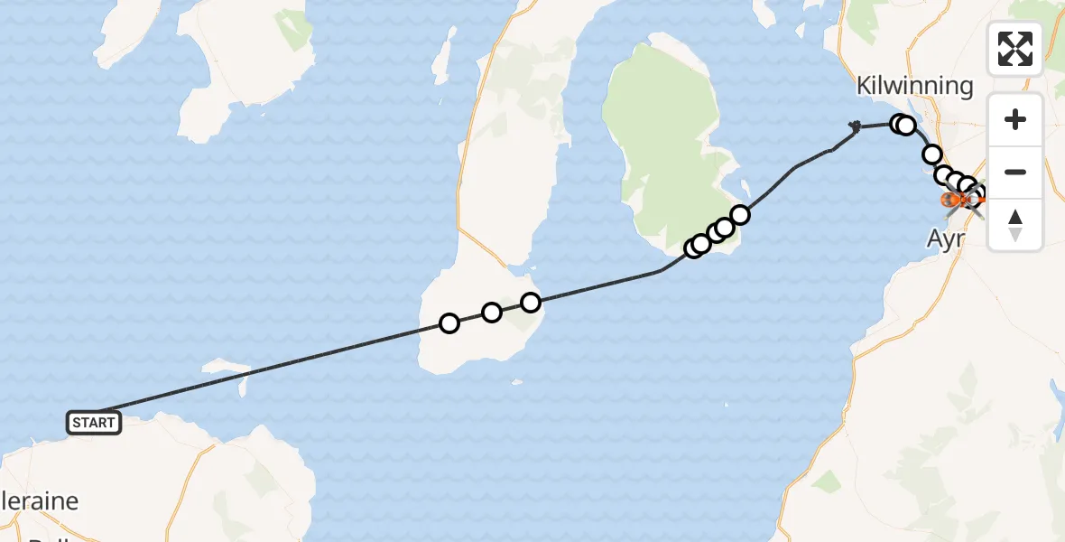 Flight route Coastguard Helicopter Inner Seas - Glasgow Prestwick Airport, 09 July 2026, 13:12