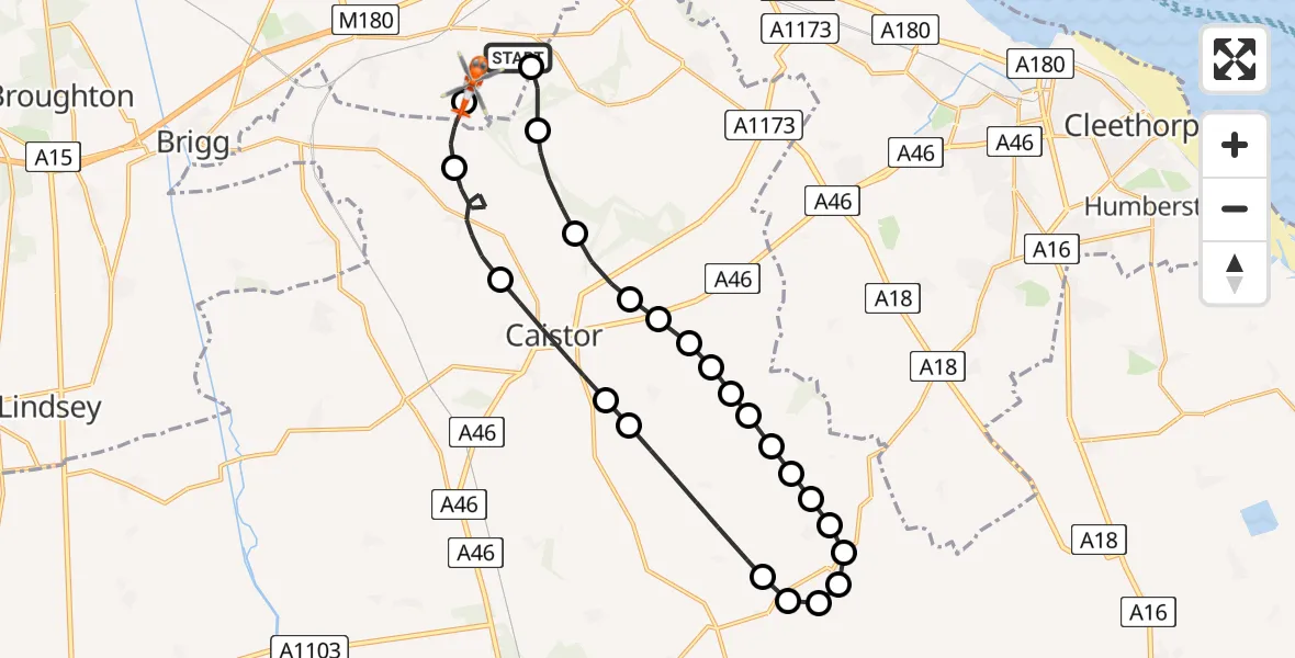 Flight route Coastguard Helicopter Great Limber CP - Humberside Airport, 09 July 2026, 13:25