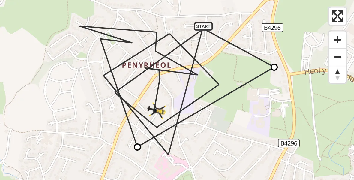 Flight route Police Helicopter Gorseinon - Gorseinon, 09 July 2026, 13:47