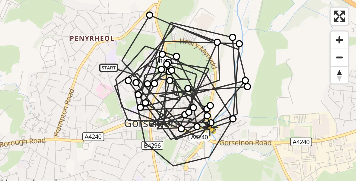 Flight route Police Helicopter Gorseinon - Gorseinon, 09 July 2026, 13:52