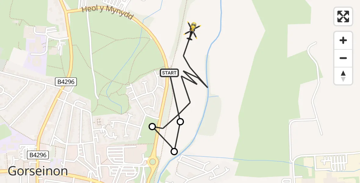 Flight route Police Helicopter Gorseinon - Penllergaer, 09 July 2026, 14:20