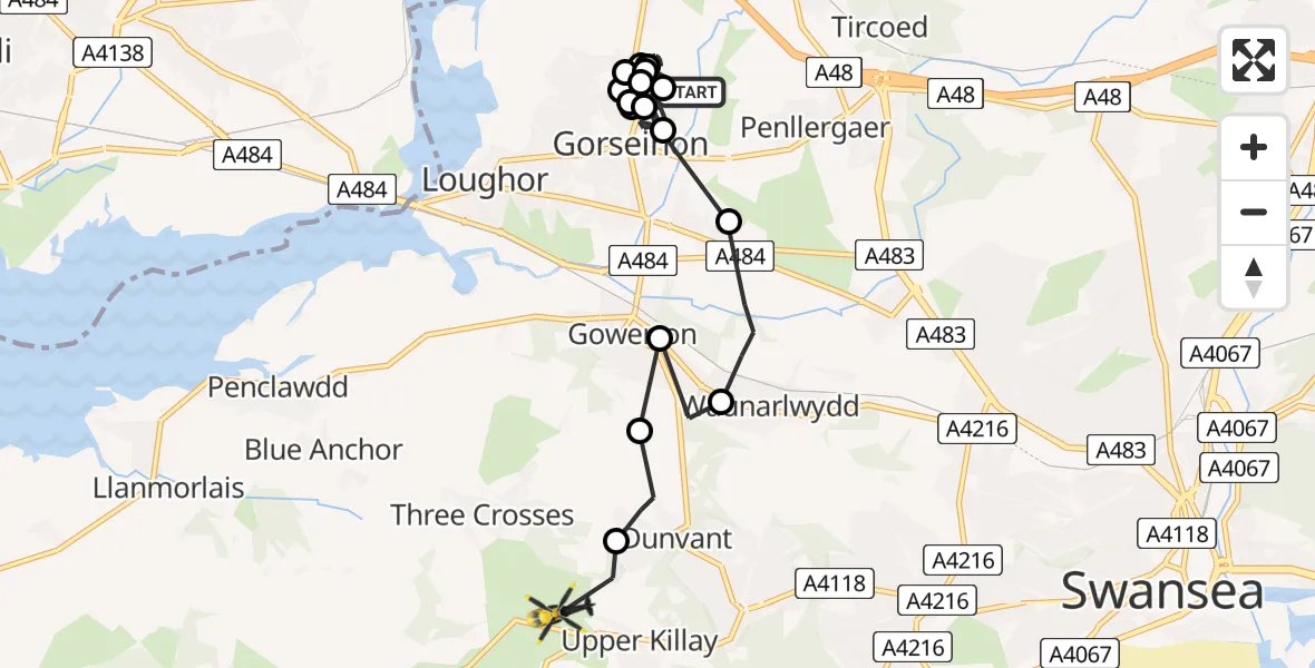 Flight route Police Helicopter Gorseinon - Ilston, 09 July 2026, 14:24