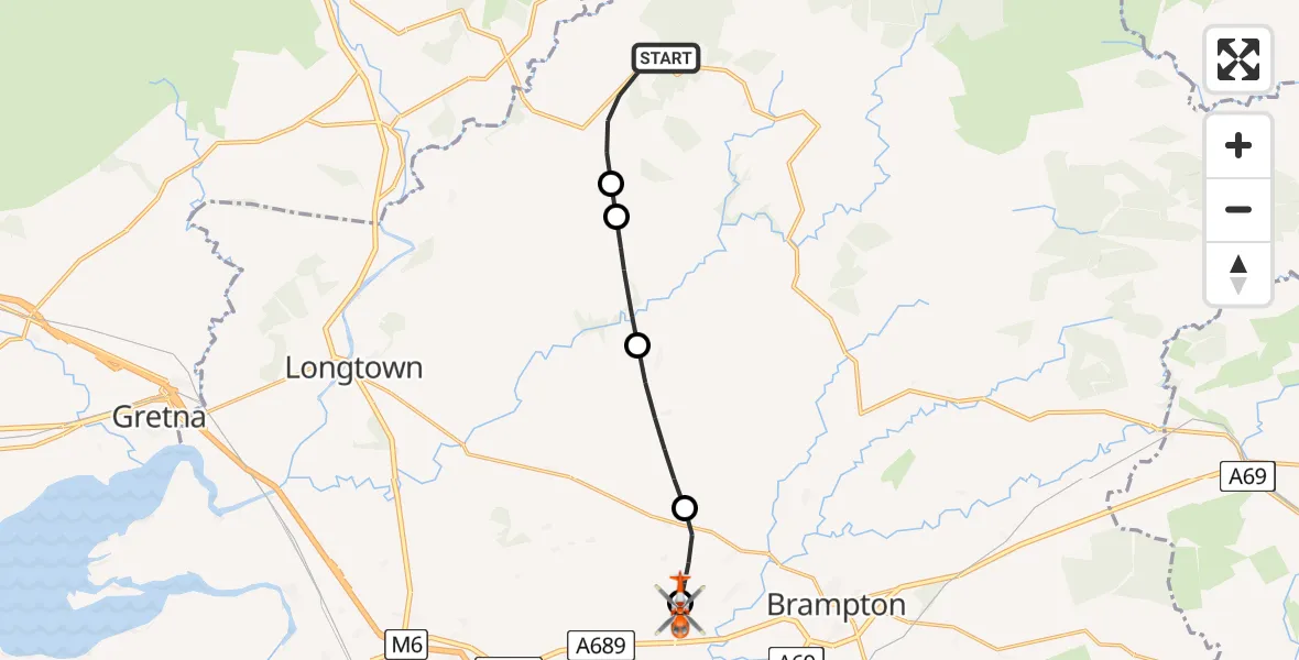 Flight route Coastguard Helicopter Nicholforest - Carlisle Lake District Airport, 09 July 2026, 14:31