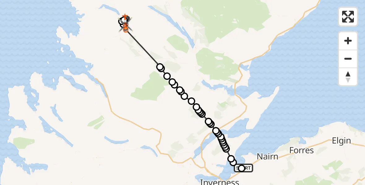 Flight route Coastguard Helicopter Inverness Airport - Highland, 09 July 2026, 14:39