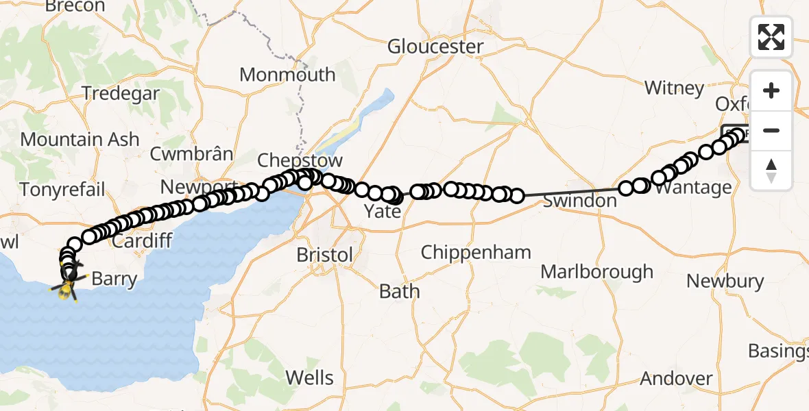 Flight route Police Helicopter Sunningwell - West Aberthaw, 09 July 2026, 14:53