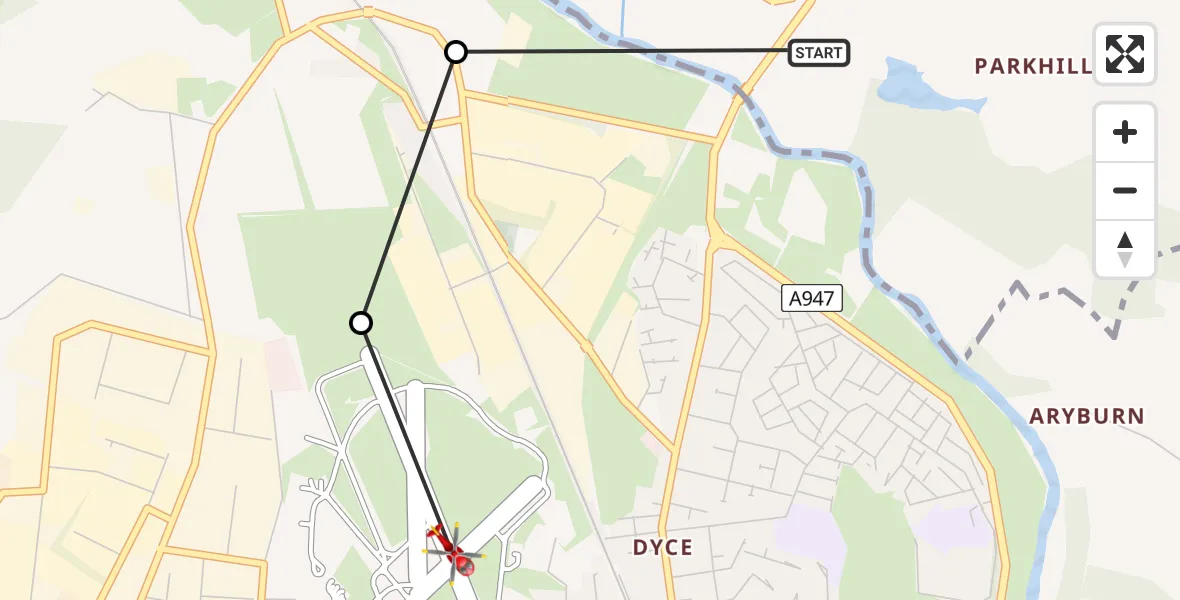 Flight route Air Ambulance Helicopter Little Goval - Aberdeen International Airport, 09 July 2026, 15:08