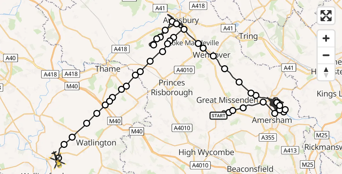 Flight route Police Helicopter Great Missenden - RAF Benson, 09 July 2026, 15:08