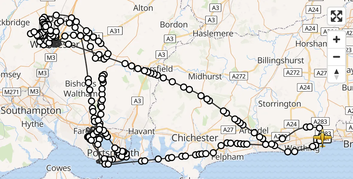 Flight route Police Aircraft Brighton City Airport - Brighton City Airport, 09 July 2026, 15:14