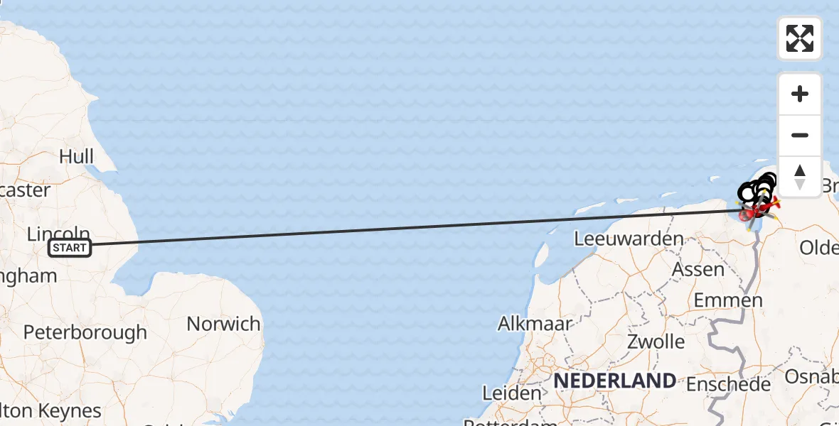 Flight route Air Ambulance Helicopter Dunston - Emden, 09 July 2026, 15:16