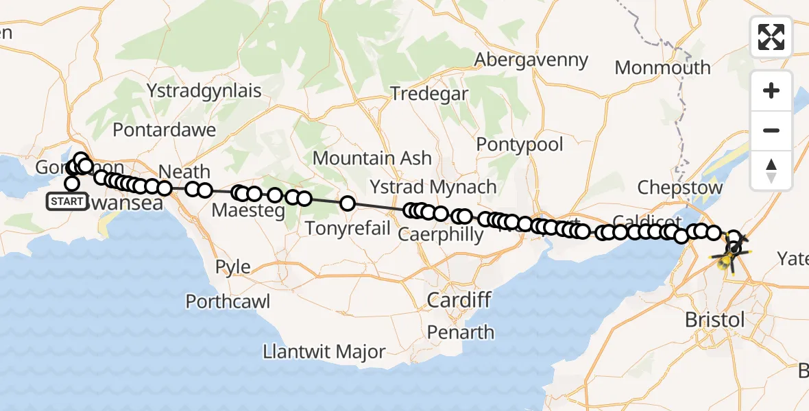 Flight route Police Helicopter Three Crosses - Almondsbury Helicopter Base, 09 July 2026, 15:24