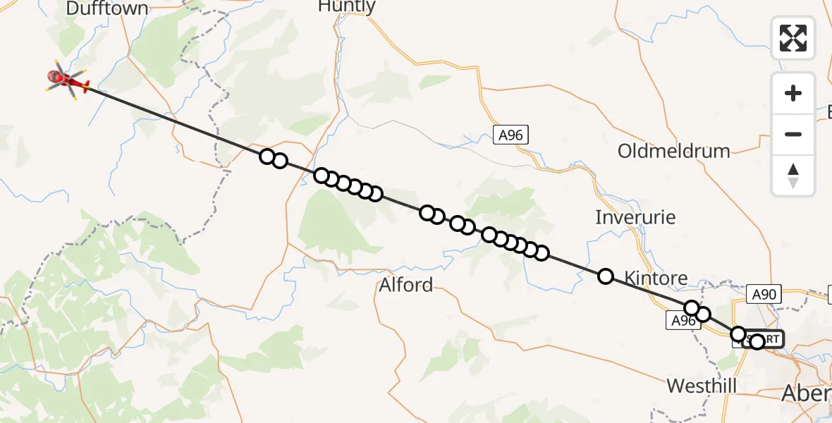 Flight route Air Ambulance Helicopter Aberdeen International Airport - Achbeck, 09 July 2026, 15:52