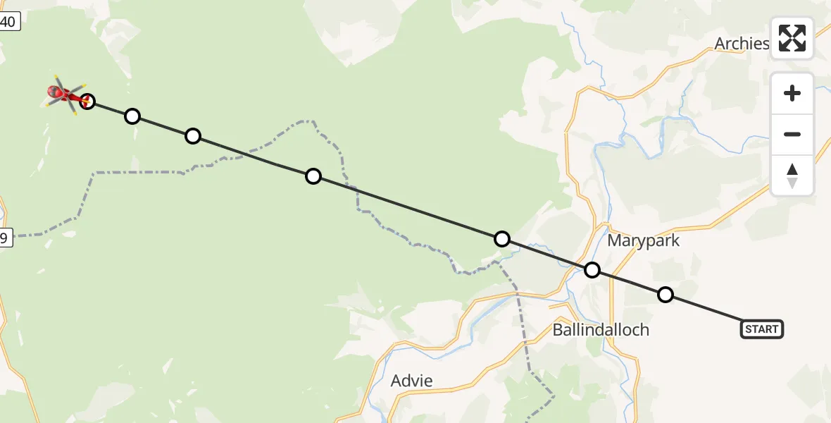 Flight route Air Ambulance Helicopter Moray - Moray, 09 July 2026, 16:11