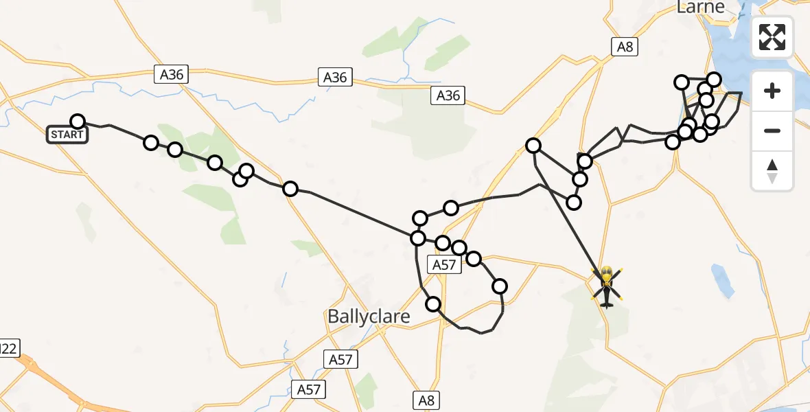 Flight route Police Helicopter Antrim and Newtownabbey District - Mid and East Antrim District, 09 July 2026, 16:11