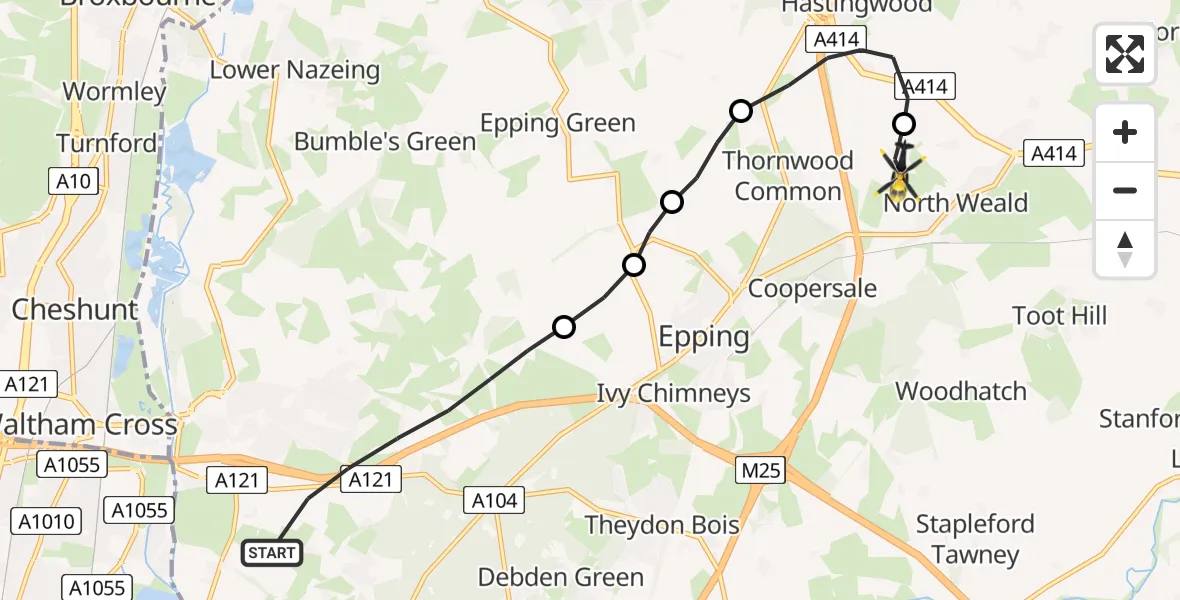 Flight route Police Helicopter Epping Forest - North Weald Airfield, 09 July 2026, 16:17