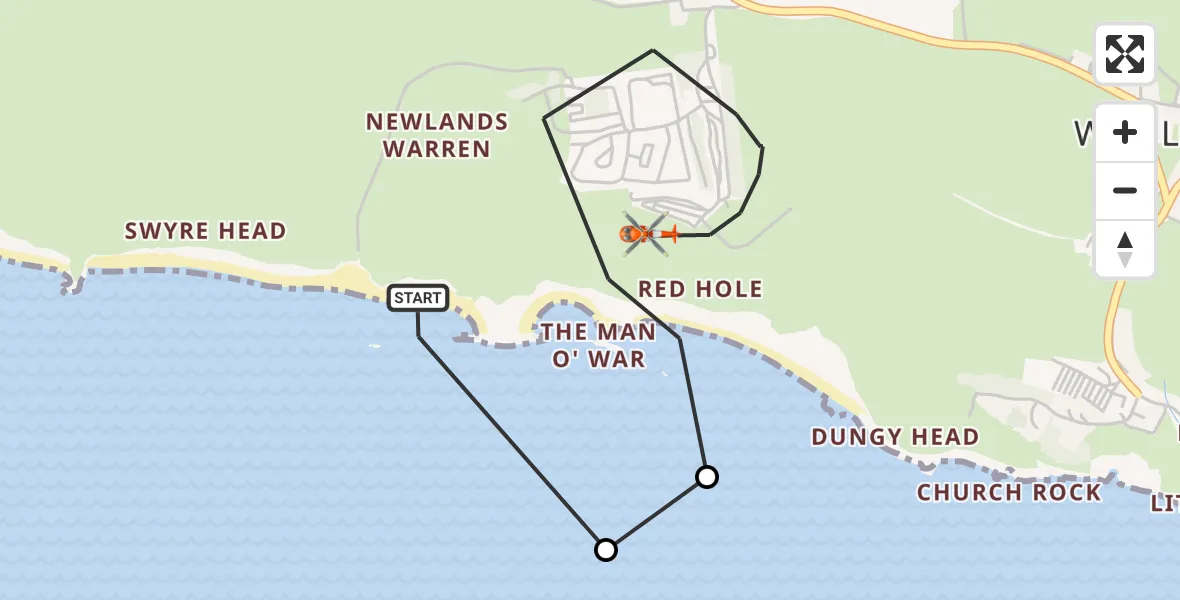 Flight route Coastguard Helicopter West Lulworth - West Lulworth, 09 July 2026, 16:43