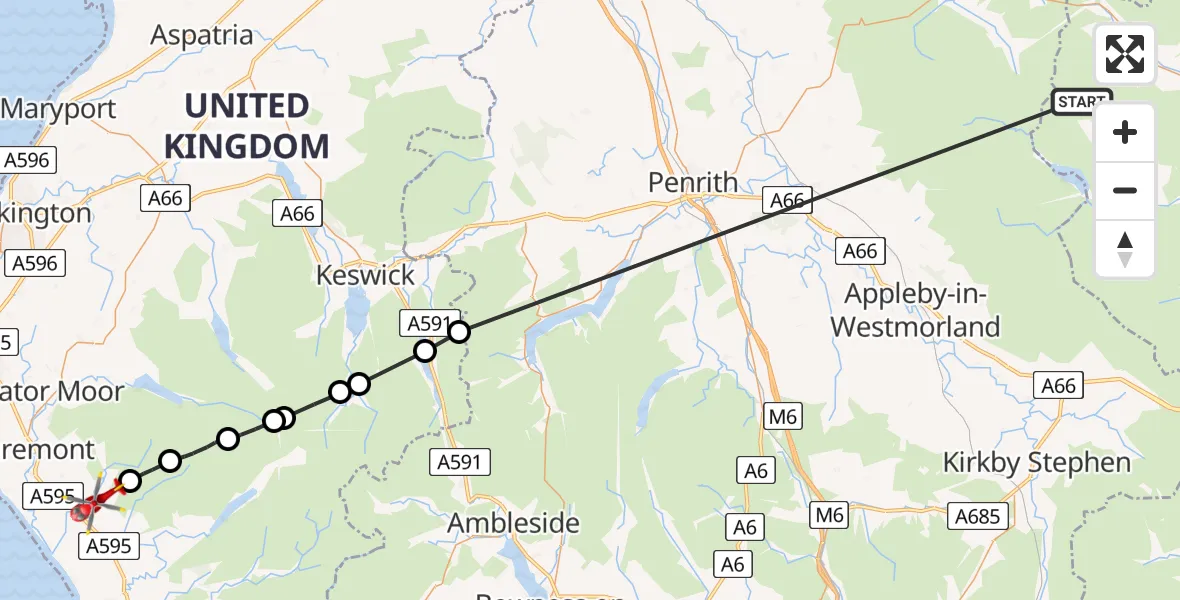 Flight route Air Ambulance Helicopter Forest and Frith - Ponsonby, 09 July 2026, 17:08