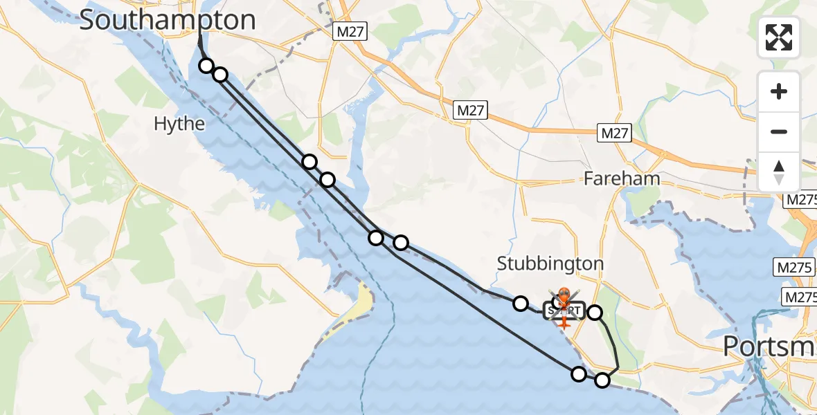 Flight route Coastguard Helicopter Solent Airport - Solent Airport, 09 July 2026, 17:46