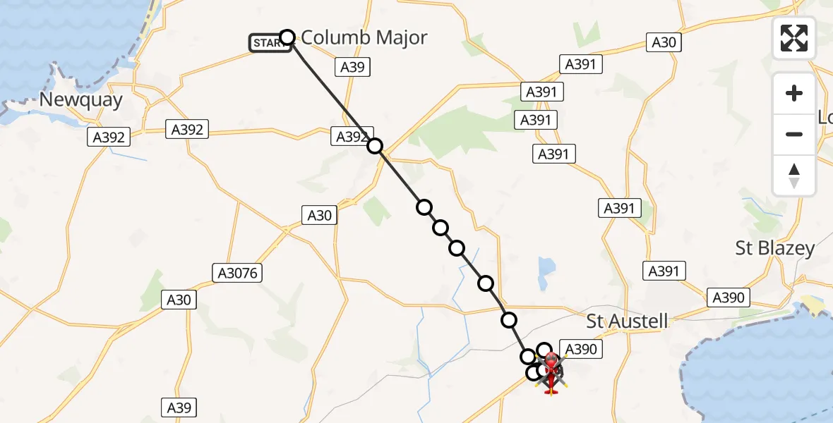 Flight route Air Ambulance Helicopter Cornwall Airport Newquay - Sticker, 09 July 2026, 17:52