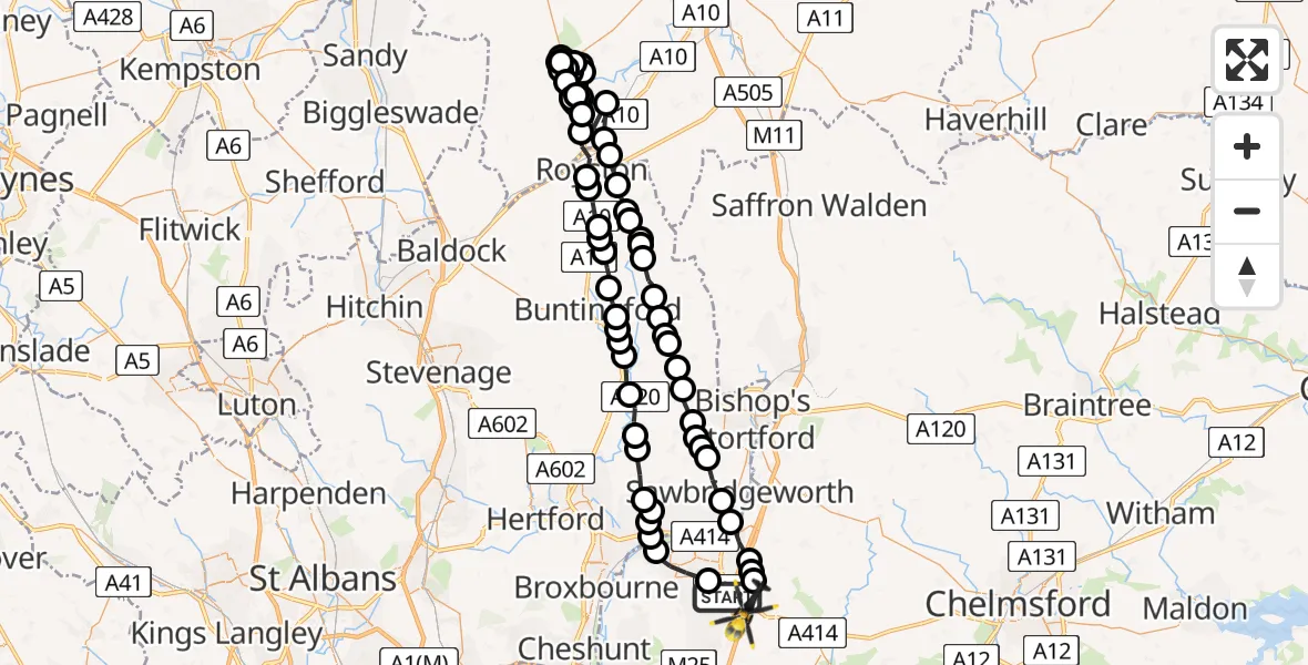 Flight route Police Helicopter North Weald Bassett - North Weald Airfield, 09 July 2026, 18:51