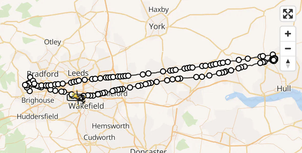 Flight route Police Helicopter East Ardsley - East Ardsley, 09 July 2026, 18:51