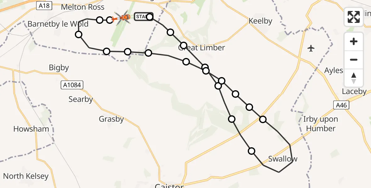 Flight route Coastguard Helicopter Humberside Airport - Humberside Airport, 09 July 2026, 18:54