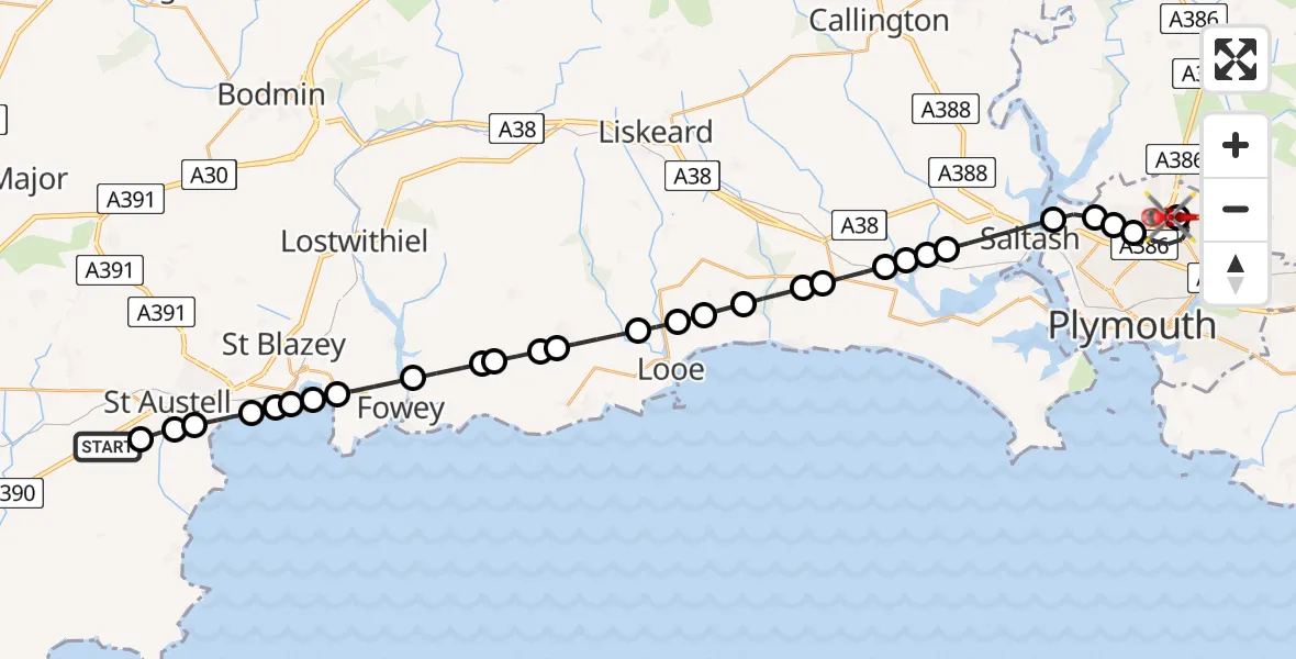 Flight route Air Ambulance Helicopter Sticker - Derriford Hospital, 09 July 2026, 18:57