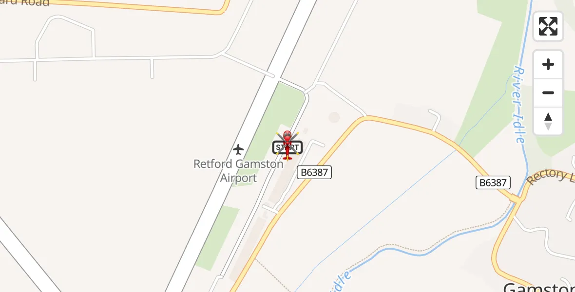 Flight route Air Ambulance Helicopter Retford Gamston Airport - Retford Gamston Airport, 09 July 2026, 19:55