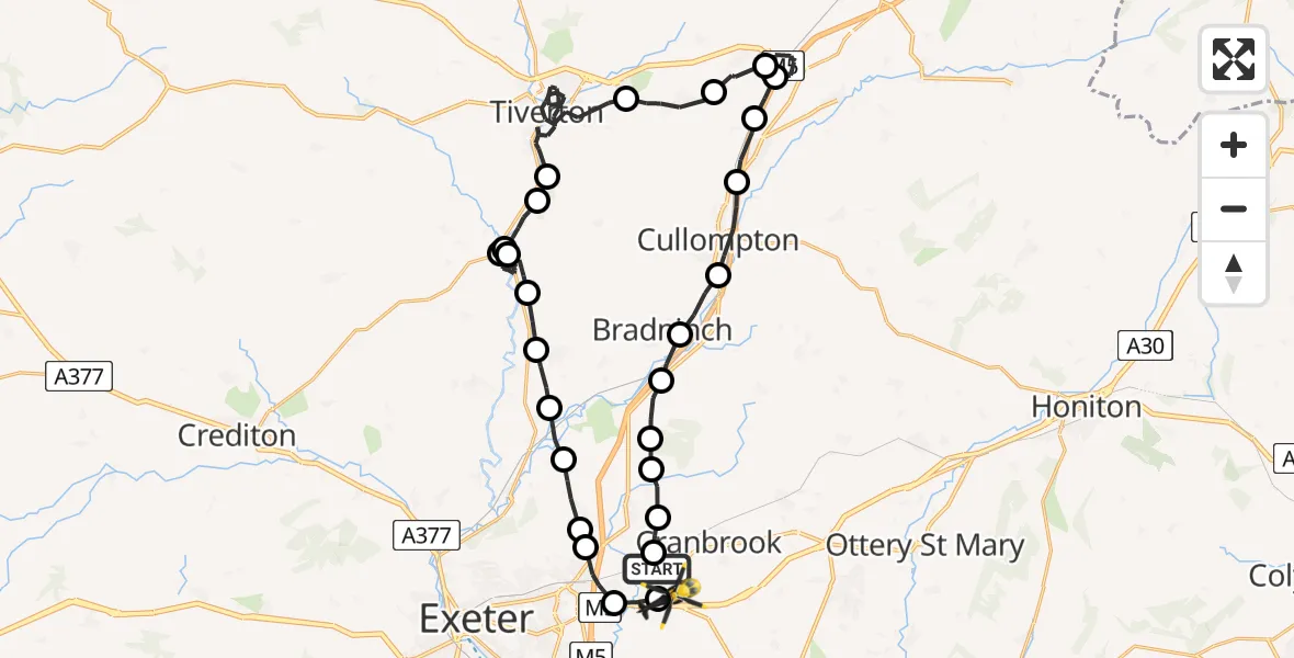 Flight route Police Helicopter Exeter - Exeter International Airport, 09 July 2026, 20:06