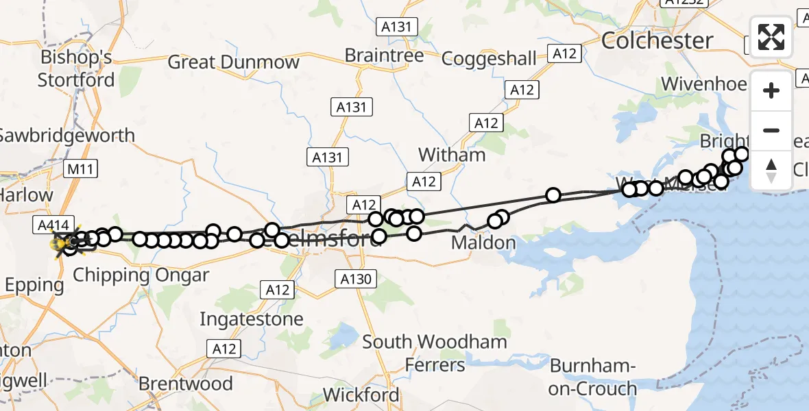 Flight route Police Helicopter North Weald Airfield - North Weald Bassett, 09 July 2026, 20:19