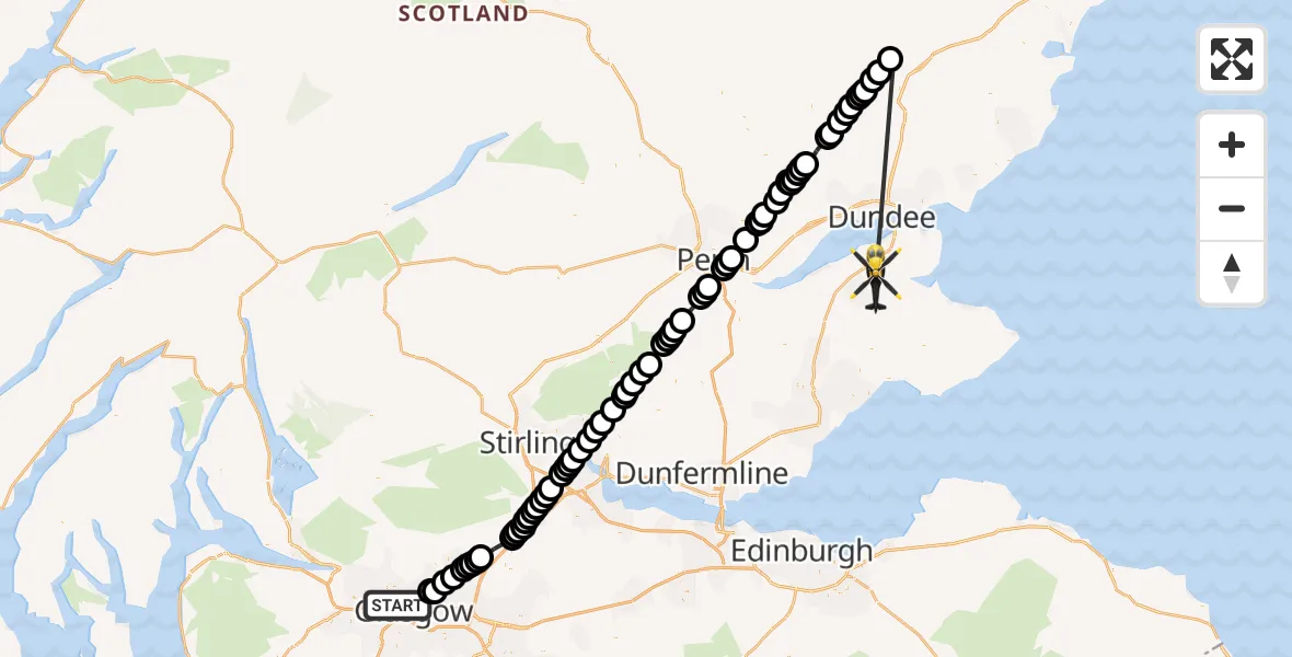 Flight route Police Helicopter Glasgow - Kilmany, 09 July 2026, 20:25