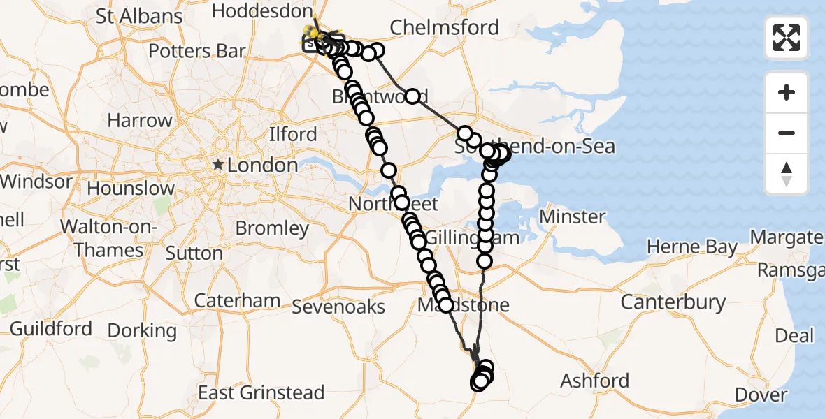 Flight route Police Helicopter North Weald Airfield - North Weald Airfield, 09 July 2026, 21:47