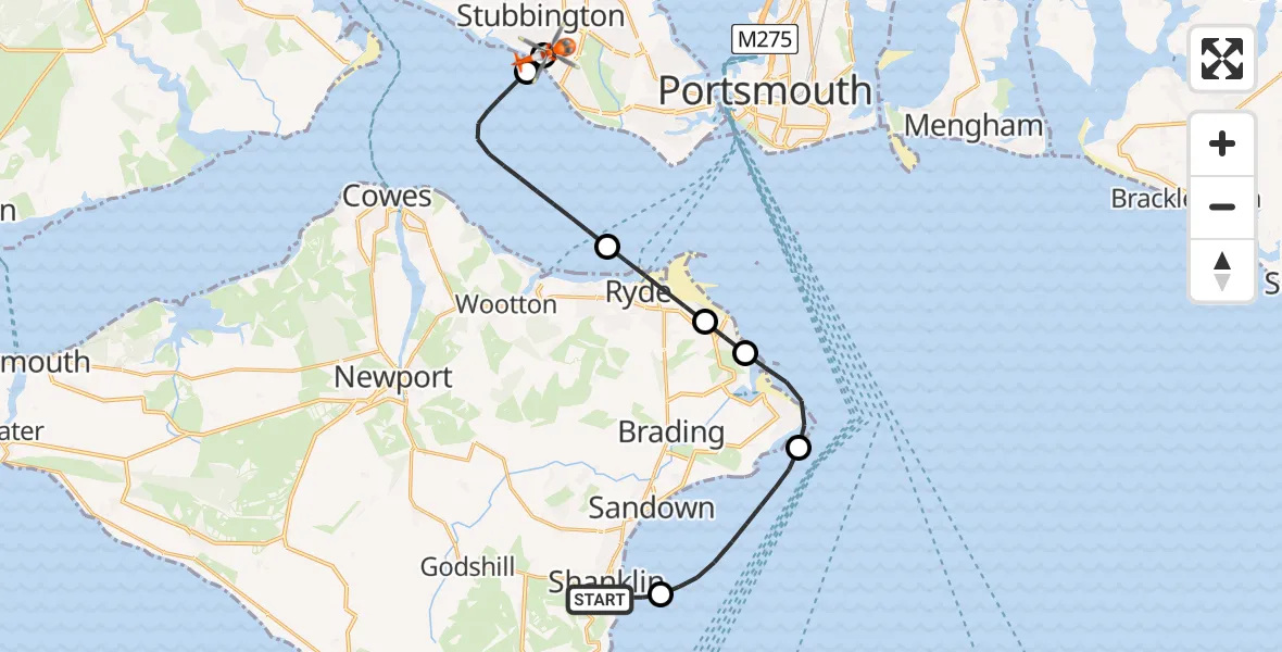Flight route Coastguard Helicopter Shanklin - Solent Airport, 09 July 2026, 22:22