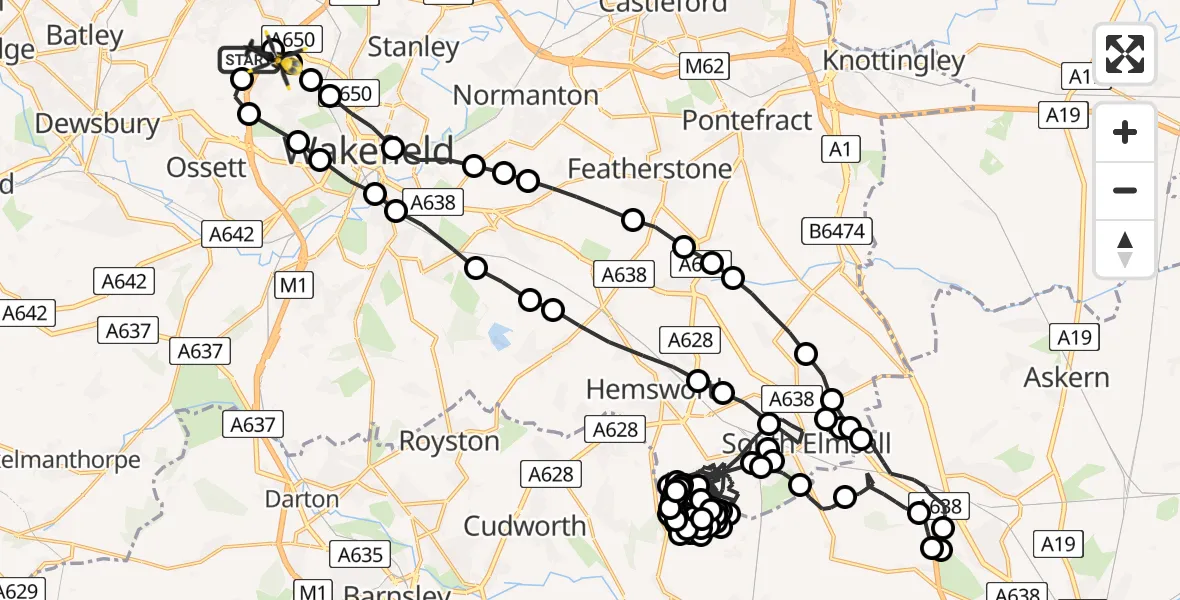Flight route Police Helicopter East Ardsley - East Ardsley, 09 July 2026, 22:26