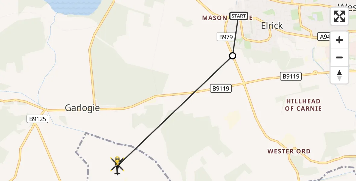 Flight route Police Helicopter Westhill - Culter, 09 July 2026, 22:28