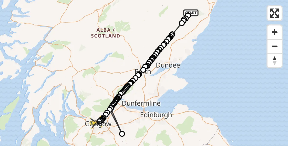 Flight route Police Helicopter Strachan - Glasgow, 09 July 2026, 22:35