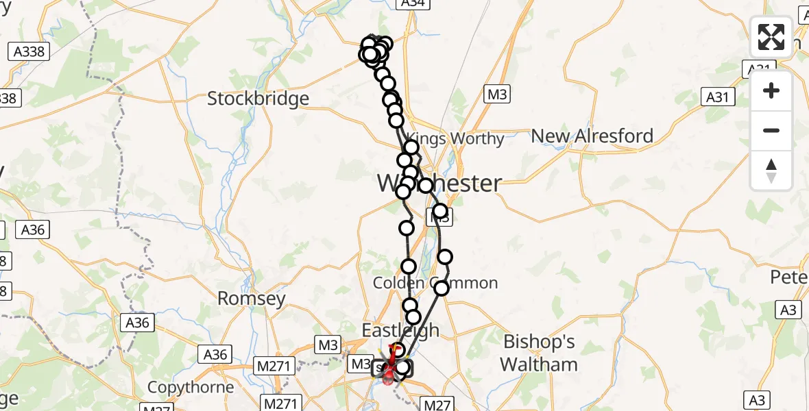 Flight route Air Ambulance Helicopter Southampton Airport - Southampton Airport, 09 July 2026, 23:19