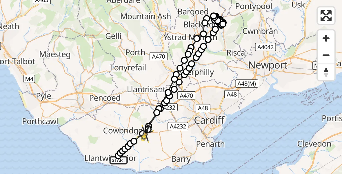 Flight route Police Helicopter Boverton - Bonvilston, 10 July 2026, 00:05