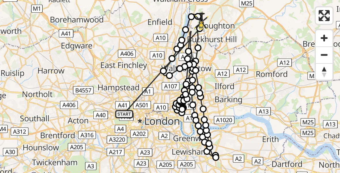 Flight route Police Helicopter City of Westminster - Metropolitan Police Air Support Unit Lippitts Hill, 10 July 2026, 00:25