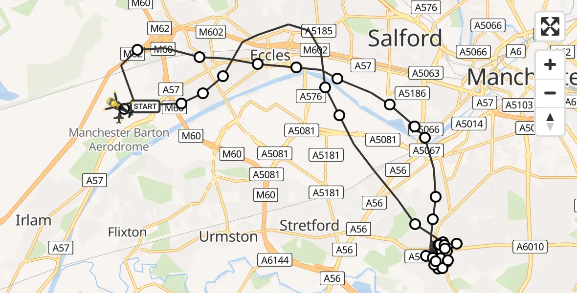 Flight route Police Helicopter Manchester Barton Aerodrome - Manchester Barton Aerodrome, 10 July 2026, 02:04