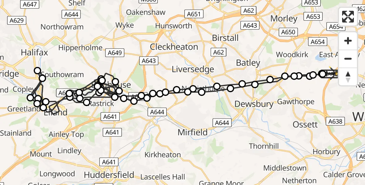 Flight route Police Helicopter East Ardsley - East Ardsley, 10 July 2026, 04:20