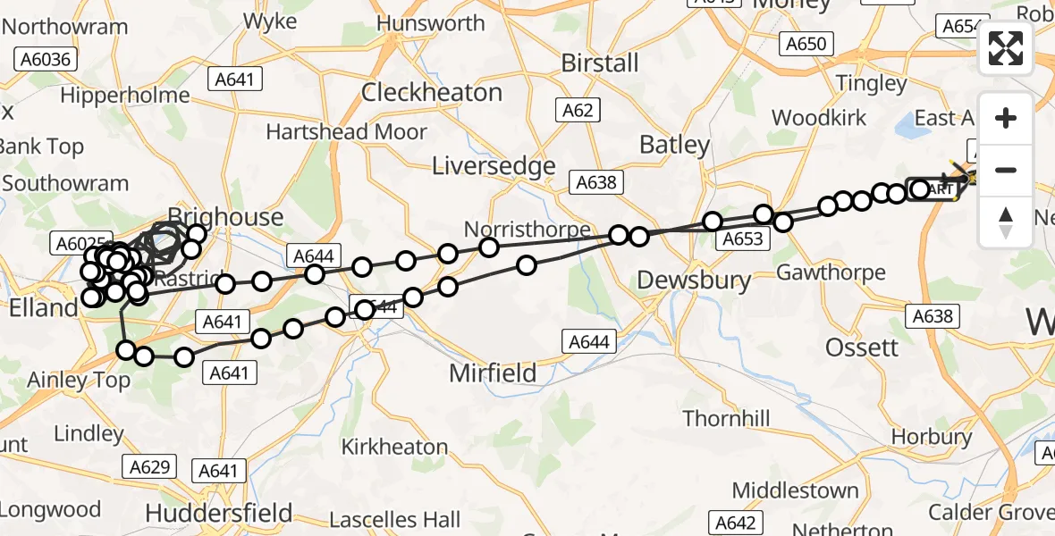 Flight route Police Helicopter East Ardsley - East Ardsley, 10 July 2026, 06:59