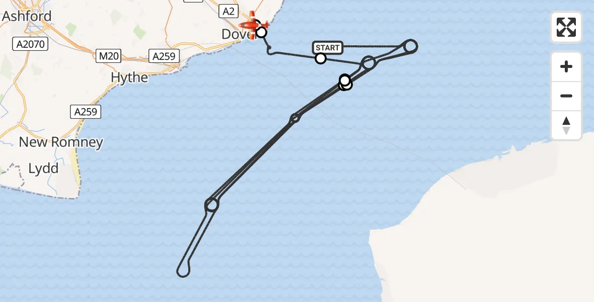 Flight route Coastguard Drone North Sea - Swingate Airfield, 10 July 2026, 07:20