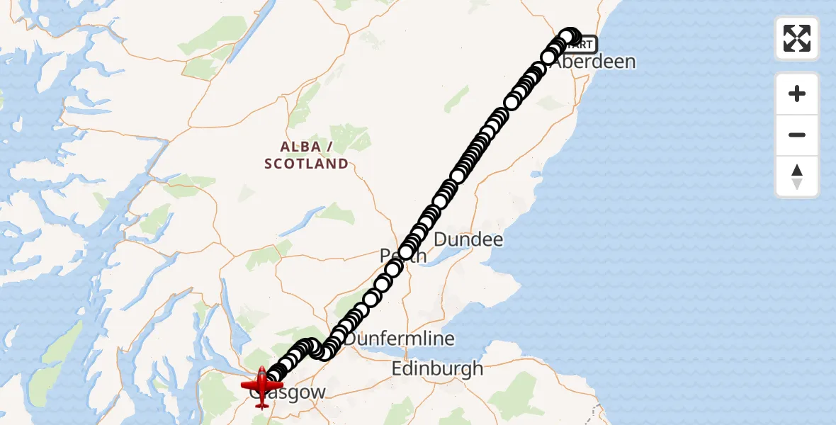 Flight route Air Ambulance Aircraft Dyce and Stoneywood - Glasgow Airport, 10 July 2026, 07:23