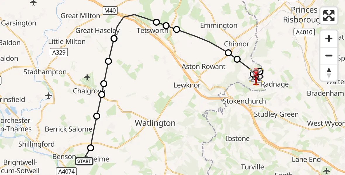 Flight route Air Ambulance Helicopter RAF Benson - Chinnor, 10 July 2026, 08:29