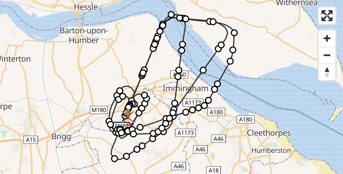 Flight route Coastguard Helicopter Humberside Airport - Humberside Airport, 10 July 2026, 08:42