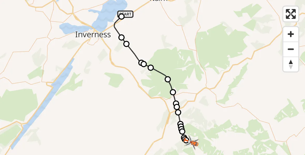 Flight route Coastguard Helicopter Inverness Airport - Glenmore, 10 July 2026, 09:12